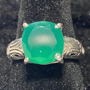 Ring Size 8 Green Onyx Sterling Silver Stamped 925 Vintage Jewelry